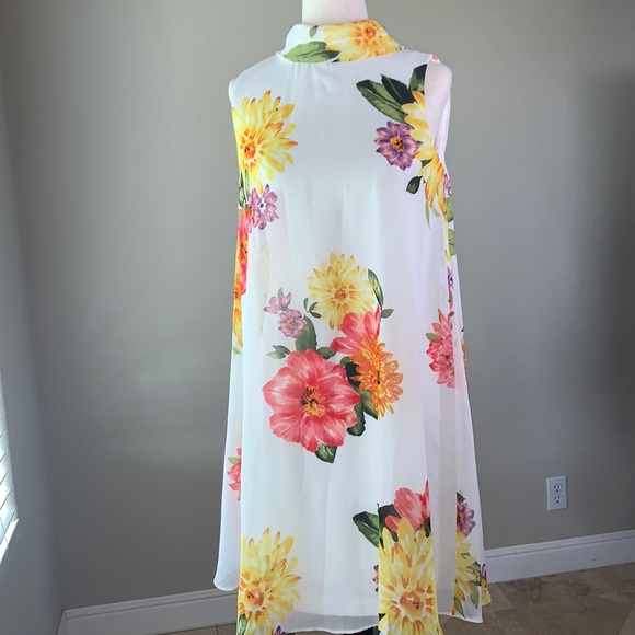EUC Jessica Howard white floral chiffon shift sheath dress 4P wedding guest yes - Picture 4 of 12